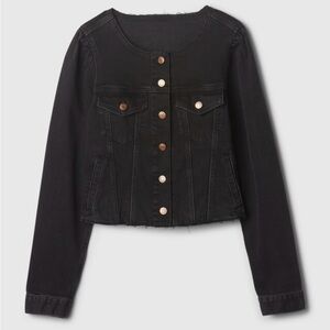 Black Denim Jacket with Button Details